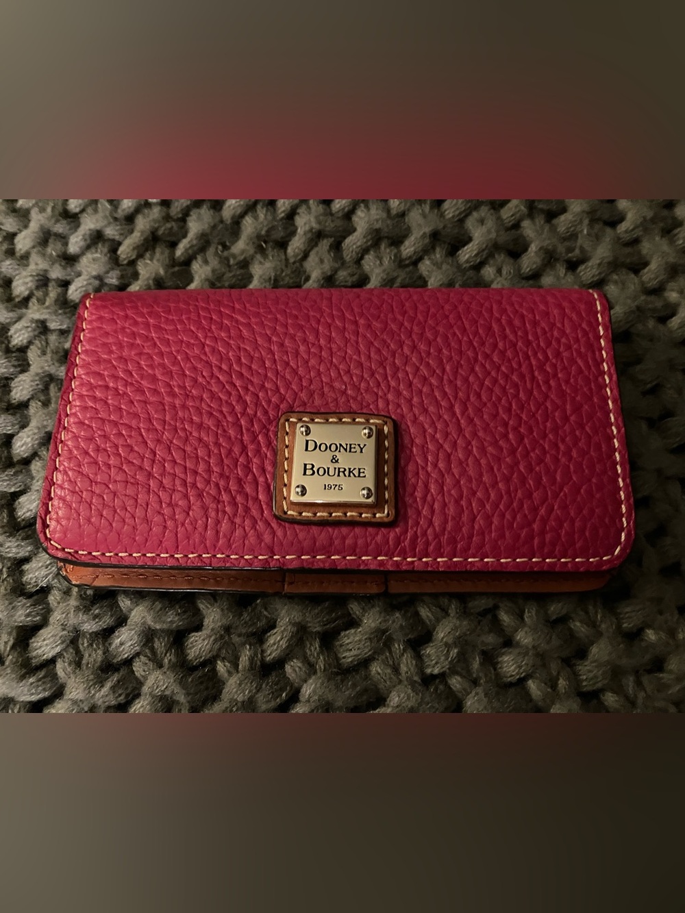 Dooney & Bourke Pebble Grain Leather Flap Wallet in hot pink